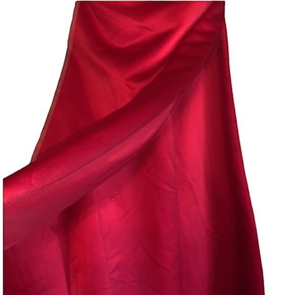 Davids Bridal Spaghetti Strap A Line Gown Red Satin Embroidery & Sequins Size 8 - Picture 10 of 10